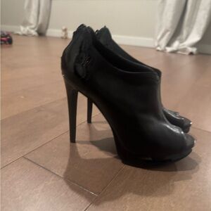 Trouve Black Peep-Toe Heeled Boots